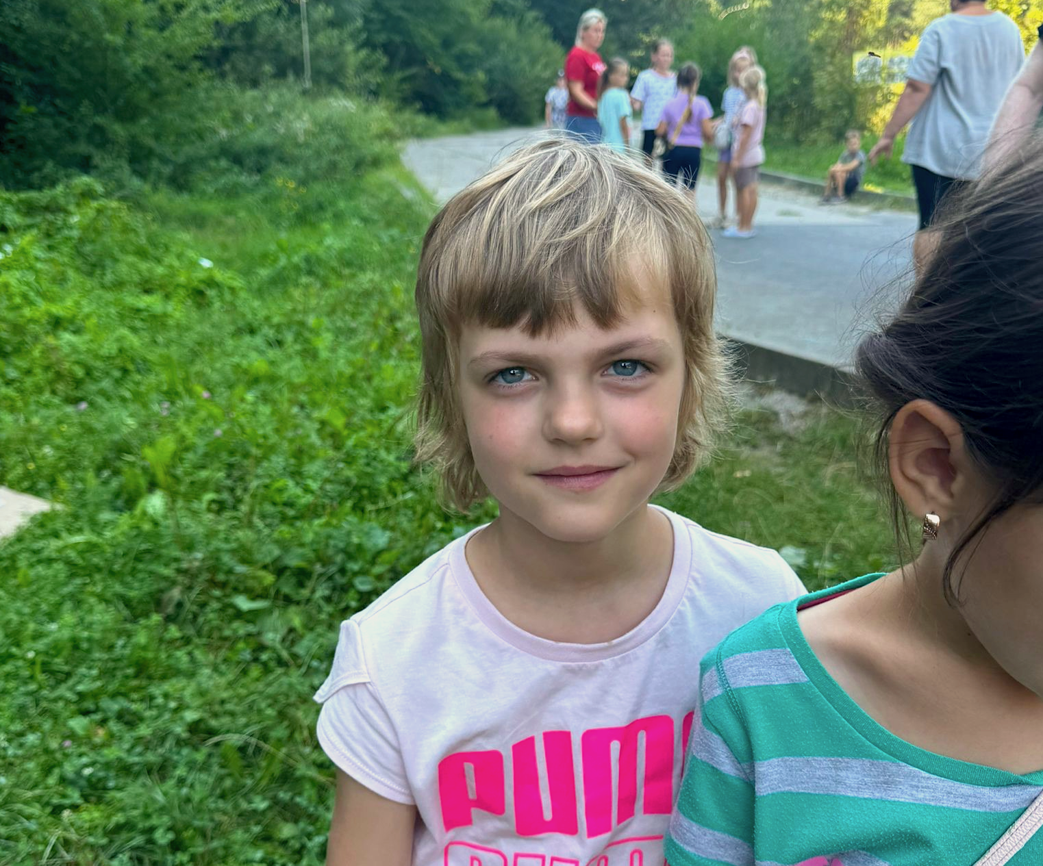 Young Ukranian girl arriving at Summer camp