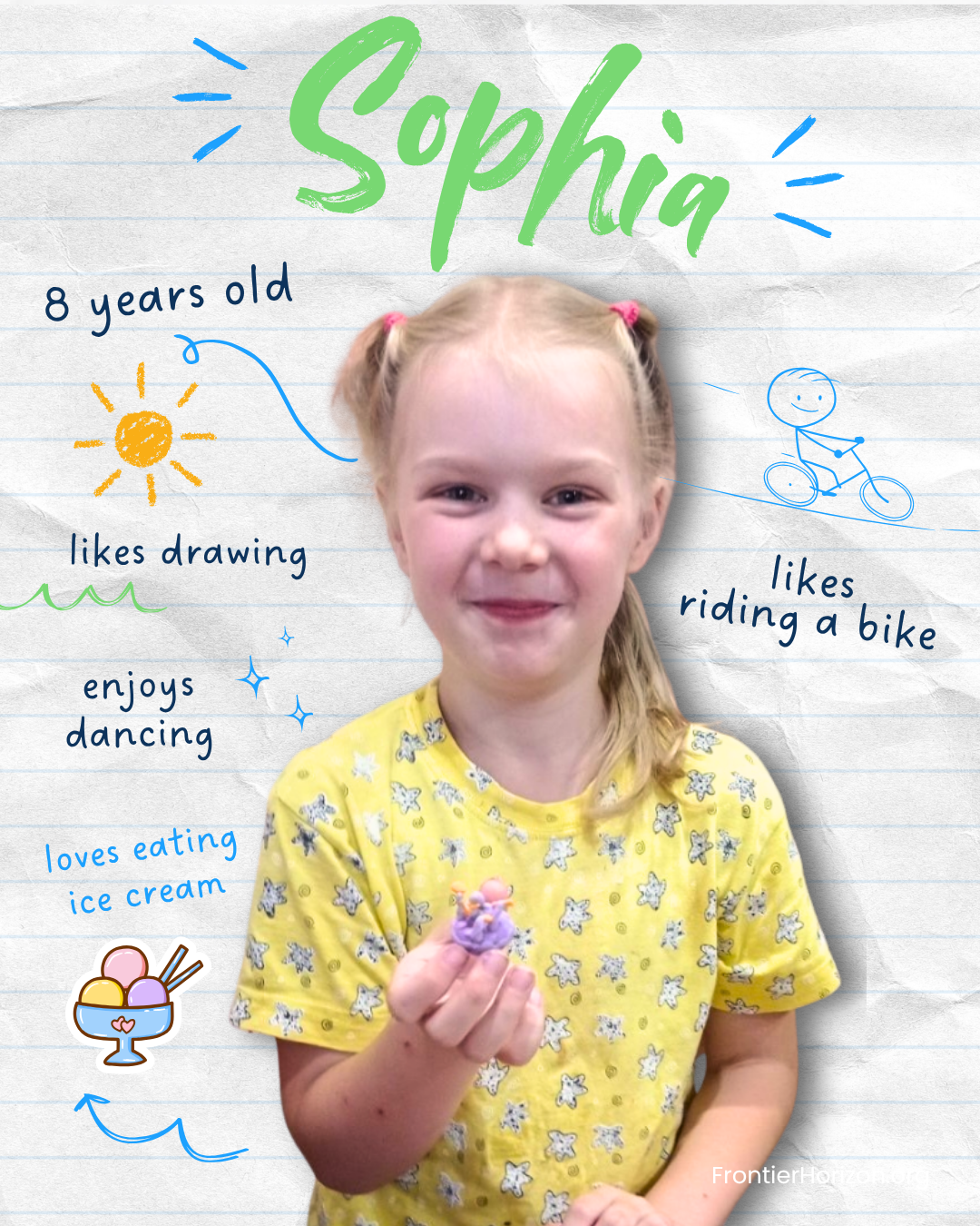 Alliance - Sophia A group of smiling Ukrainian children at Camp Dreamland stand close together outside a building, bundled up in winter coats and hats. Some flash peace signs while others wrap their arms around friends, radiating joy and togetherness.